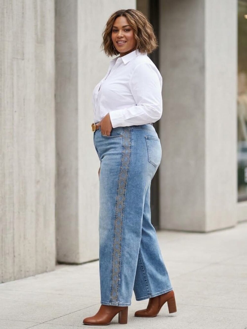 Lane Bryant Signature Wide Leg Mid Rise Jeans Size 18 Rivet Detail NWT